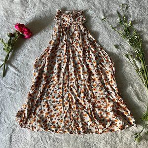 Francesca's Brinn Floral Keyhole High Neck Blouse - Orange Floral Top - Size M